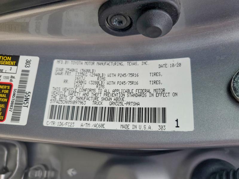 Aukcja sprzedaży 2021 Toyota Tacoma, vin: 5TFAZ5CNXMX097963, numer aukcji: 60421366