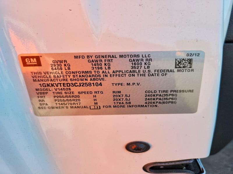 Продажа на аукционе авто 2012 Gmc Acadia, vin: 1GKKVTED3CJ258104, номер лота: 63290826