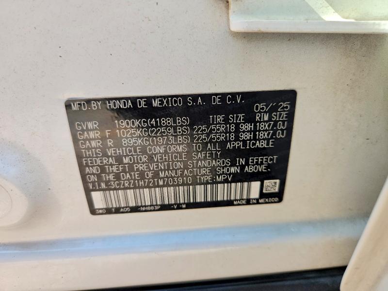 59862496 :رقم المزاد ، 3CZRZ1H72TM703910 vin ، 2026 Honda Hr-v مزاد بيع