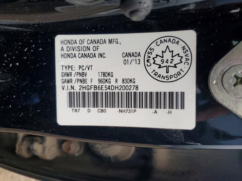62833366 :رقم المزاد ، 2HGFB6E54DH200278 vin ، 2013 Honda Civic مزاد بيع