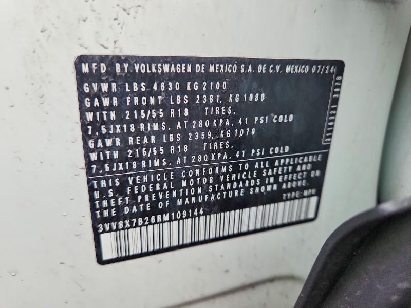 Aukcja sprzedaży 2024 Volkswagen Taos, vin: 3VV8X7B26RM109144, numer aukcji: 58751626
