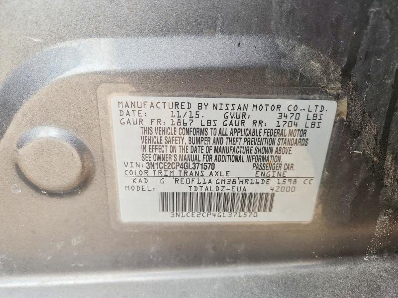 2016 Nissan Versa Note მანქანა იყიდება აუქციონზე, vin: 3N1CE2CP4GL371570, აუქციონის ნომერი: 62394016