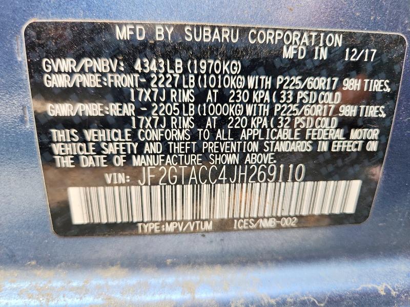 2018 Subaru Crosstrek მანქანა იყიდება აუქციონზე, vin: JF2GTACC4JH269110, აუქციონის ნომერი: 58629166