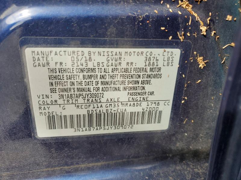 Aukcja sprzedaży 2018 Nissan Sentra, vin: 3N1AB7AP5JY309072, numer aukcji: 59229096