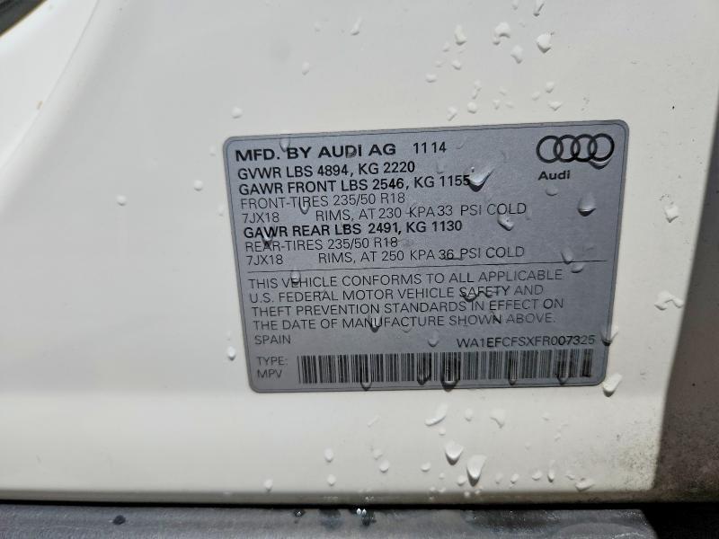 Продаж на аукціоні авто 2015 Audi Q3, vin: WA1EFCFSXFR007325, номер лоту: 59370766