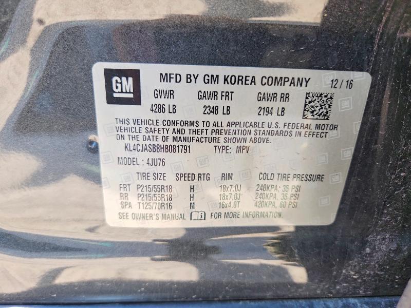 2017 Buick Encore მანქანა იყიდება აუქციონზე, vin: KL4CJASB8HB081791, აუქციონის ნომერი: 62506116