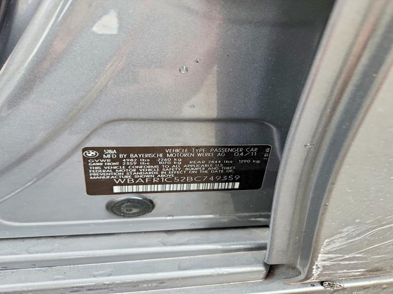 2011 Bmw 528 მანქანა იყიდება აუქციონზე, vin: WBAFR1C52BC749359, აუქციონის ნომერი: 61380236