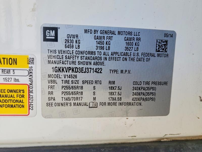 2014 Gmc Acadia მანქანა იყიდება აუქციონზე, vin: 1GKKVPKD3EJ371422, აუქციონის ნომერი: 62707876