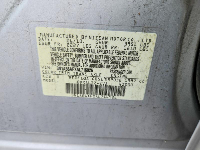 61765966 :رقم المزاد ، 3N1AB6APXAL716926 vin ، 2010 Nissan Sentra مزاد بيع