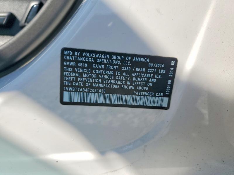 2015 Volkswagen Passat მანქანა იყიდება აუქციონზე, vin: 1VWBT7A34FC031628, აუქციონის ნომერი: 61017306