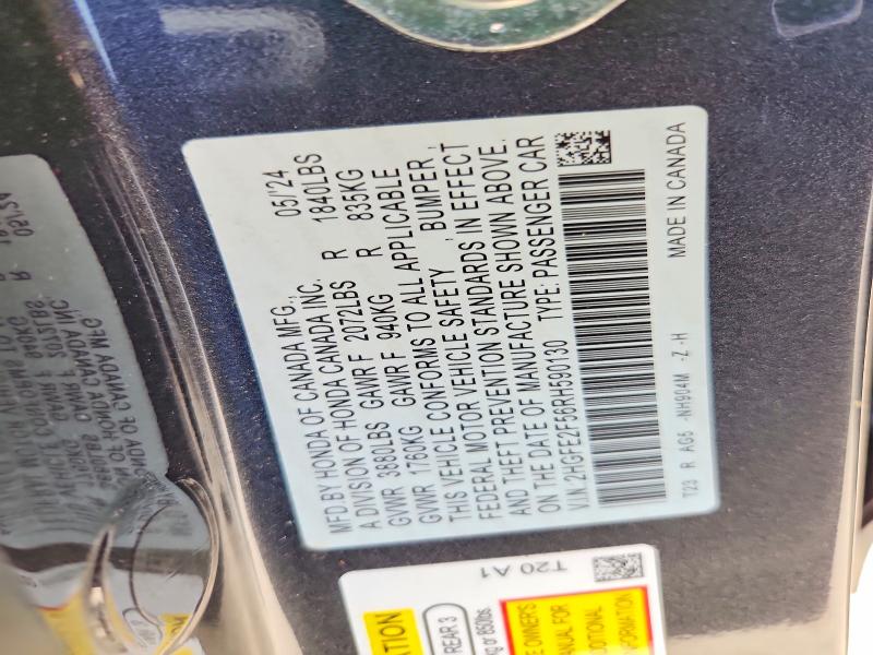Продаж на аукціоні авто 2024 Honda Civic, vin: 2HGFE2F56RH590130, номер лоту: 60416856