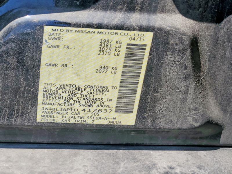 2015 Nissan Altima მანქანა იყიდება აუქციონზე, vin: 1N4BL3AP1FC417637, აუქციონის ნომერი: 61556716