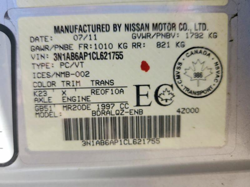 Aukcja sprzedaży 2012 Nissan Sentra, vin: 3N1AB6AP1CL621755, numer aukcji: 61473876