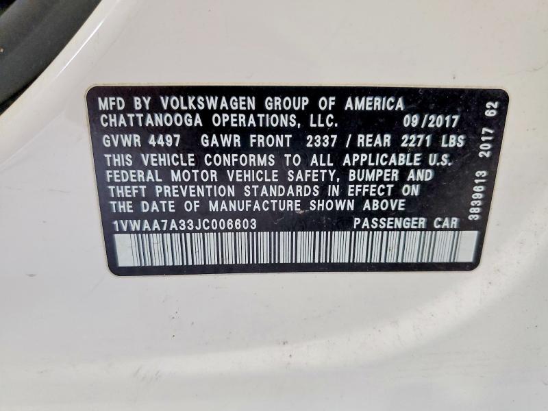 61577186 :رقم المزاد ، 1VWAA7A33JC006603 vin ، 2018 Volkswagen Passat مزاد بيع
