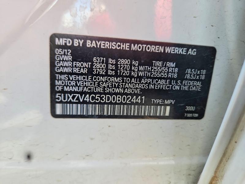 61918376 :رقم المزاد ، 5UXZV4C53D0B02441 vin ، 2013 Bmw X5 مزاد بيع