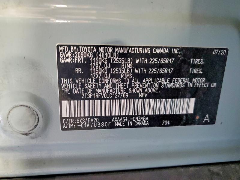 2020 Toyota Rav4 მანქანა იყიდება აუქციონზე, vin: 2T3P1RFV0LC127769, აუქციონის ნომერი: 59326426