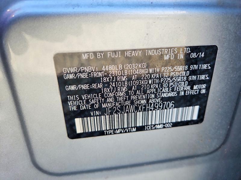 62444056 :رقم المزاد ، JF2SJAWCXFH499706 vin ، 2015 Subaru Forester مزاد بيع