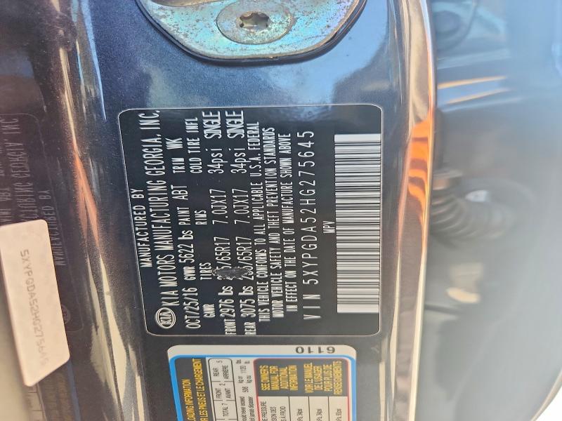 Продаж на аукціоні авто 2017 Kia Sorento, vin: 5XYPGDA52HG275645, номер лоту: 62418936