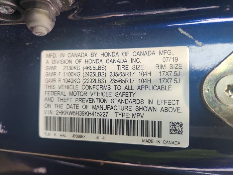 Продажа на аукционе авто 2019 Honda Cr-v, vin: 2HKRW5H39KH415227, номер лота: 62286246