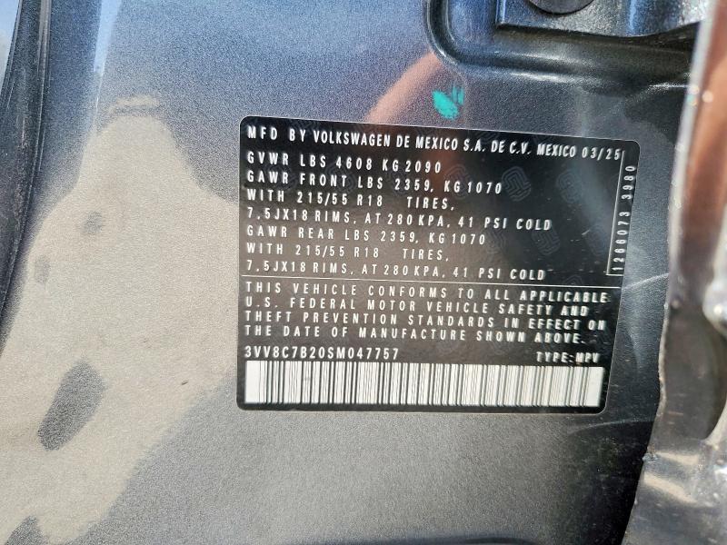 Продаж на аукціоні авто 2025 Volkswagen Taos, vin: 3VV8C7B20SM047757, номер лоту: 62111126