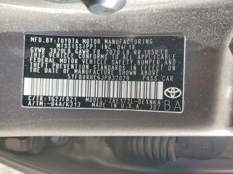 Продаж на аукціоні авто 2018 Toyota Corolla, vin: 5YFBURHE6JP832029, номер лоту: 60235786