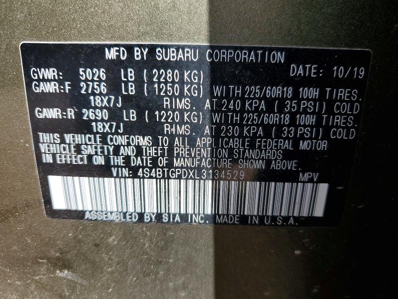 Продажа на аукционе авто 2020 Subaru Outback, vin: 4S4BTGPDXL3134529, номер лота: 62069806
