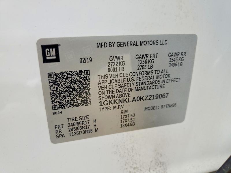 Aukcja sprzedaży 2019 Gmc Acadia, vin: 1GKKNKLA0KZ219067, numer aukcji: 61306176