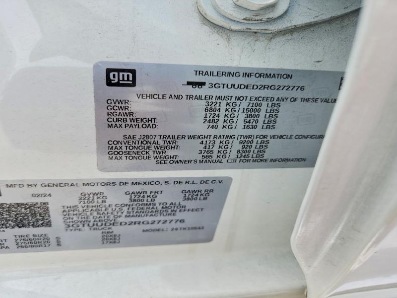 Aukcja sprzedaży 2024 Gmc Sierra, vin: 3GTUUDED2RG272776, numer aukcji: 60502086