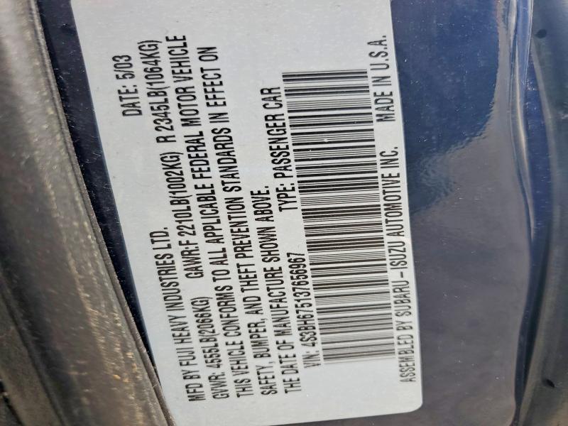 Aukcja sprzedaży 2003 Subaru Legacy, vin: 4S3BH675137656967, numer aukcji: 60191476