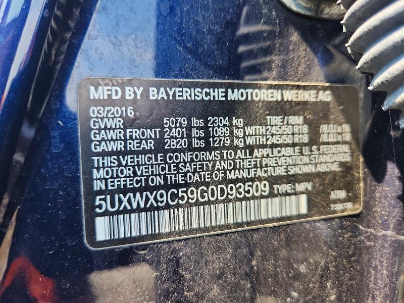 Aukcja sprzedaży 2016 Bmw X3, vin: 5UXWX9C59G0D93509, numer aukcji: 59852216