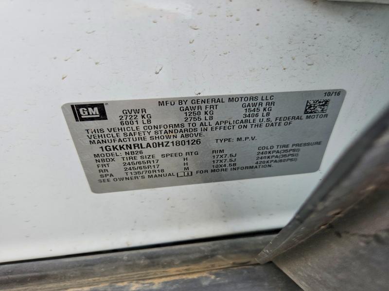 62224346 :رقم المزاد ، 1GKKNRLA0HZ180126 vin ، 2017 Gmc Acadia مزاد بيع