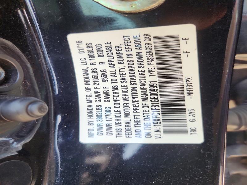 62669926 :رقم المزاد ، 19XFC1F81GE009991 vin ، 2016 Honda Civic مزاد بيع