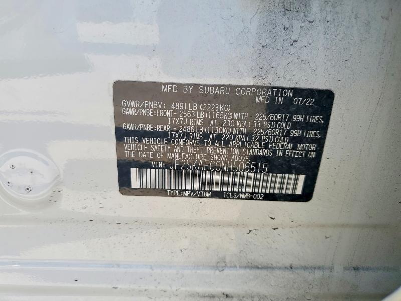 Продажа на аукционе авто 2022 Subaru Forester, vin: JF2SKAEC0NH506515, номер лота: 60874206