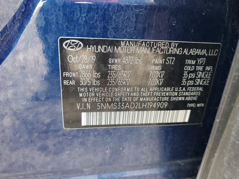 60447406 :رقم المزاد ، 5NMS33AD2LH194909 vin ، 2020 Hyundai Santa Fe مزاد بيع