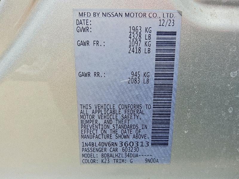 58883746 :رقم المزاد ، 1N4BL4DV6RN360313 vin ، 2024 Nissan Altima مزاد بيع