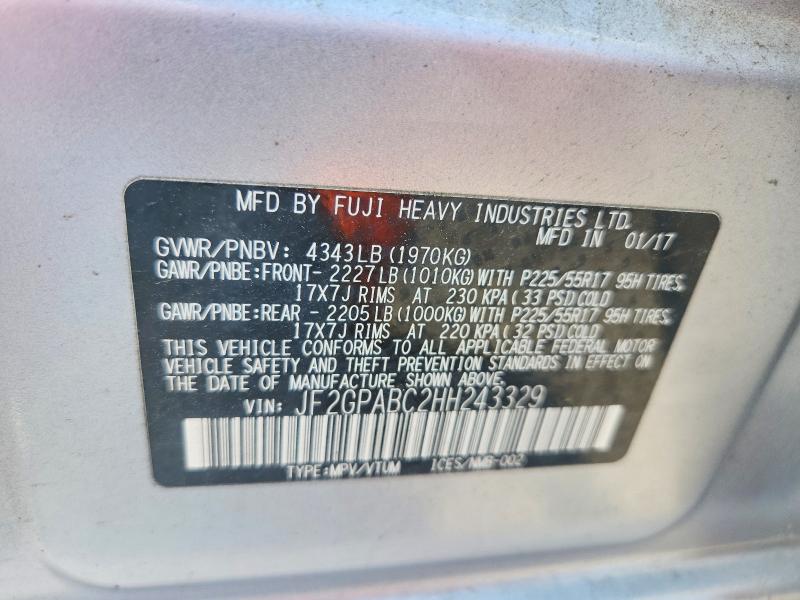 57889346 :رقم المزاد ، JF2GPABC2HH243329 vin ، 2017 Subaru Crosstrek مزاد بيع
