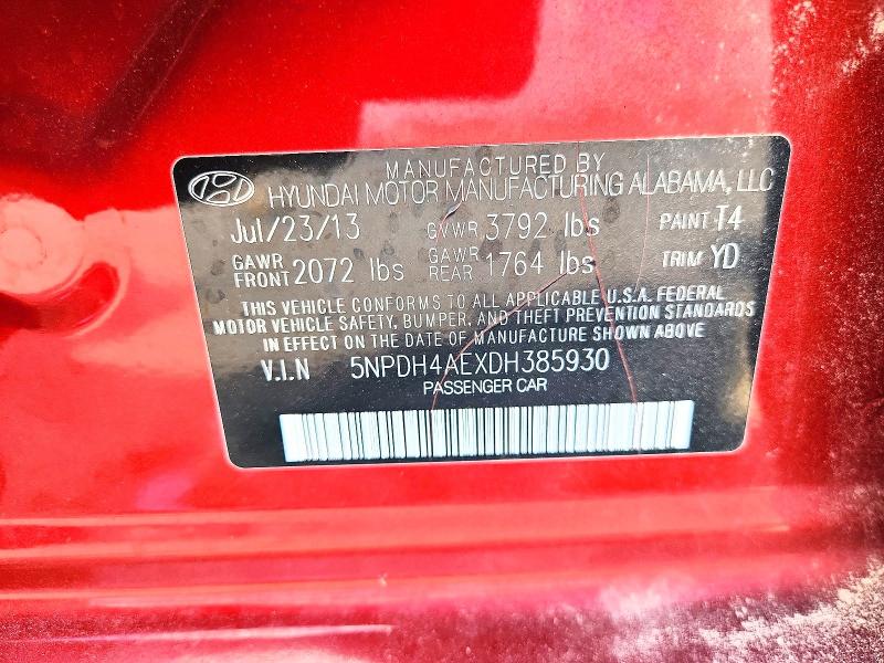 Aukcja sprzedaży 2013 Hyundai Elantra, vin: 5NPDH4AEXDH385930, numer aukcji: 62293436