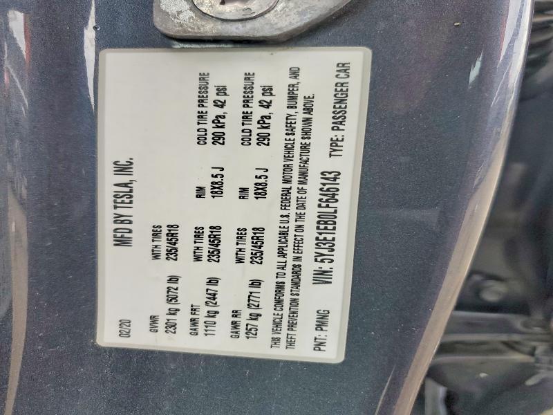 Продажа на аукционе авто 2020 Tesla Model 3, vin: 5YJ3E1EB0LF646143, номер лота: 62306446