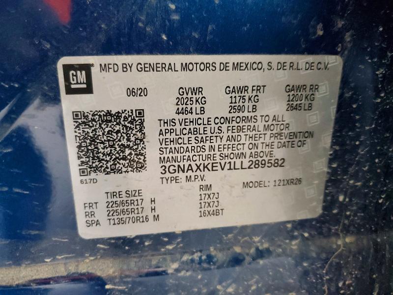 2020 Chevrolet Equinox მანქანა იყიდება აუქციონზე, vin: 3GNAXKEV1LL289582, აუქციონის ნომერი: 61291656