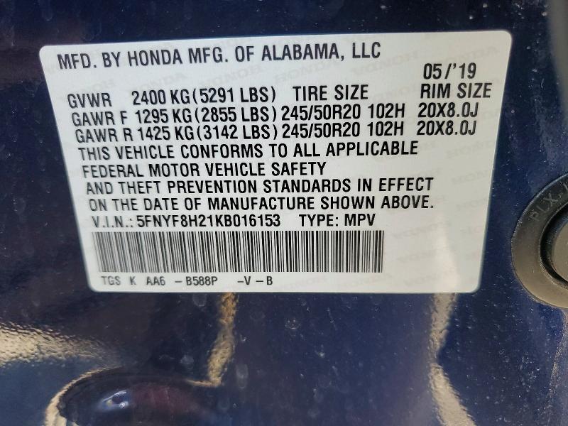 60231376 :رقم المزاد ، 5FNYF8H21KB016153 vin ، 2019 Honda Passport Dx مزاد بيع