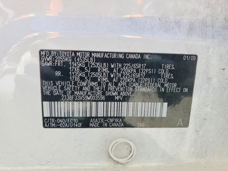 Aukcja sprzedaży 2009 Toyota Rav4, vin: 2T3BF33V59W003596, numer aukcji: 60405436