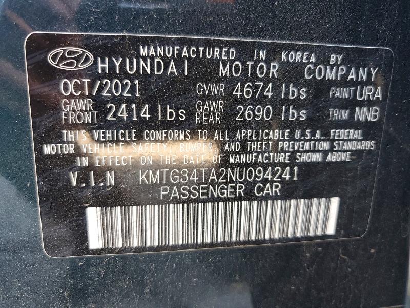 60087946 :رقم المزاد ، KMTG34TA2NU094241 vin ، 2022 Genesis G70 مزاد بيع