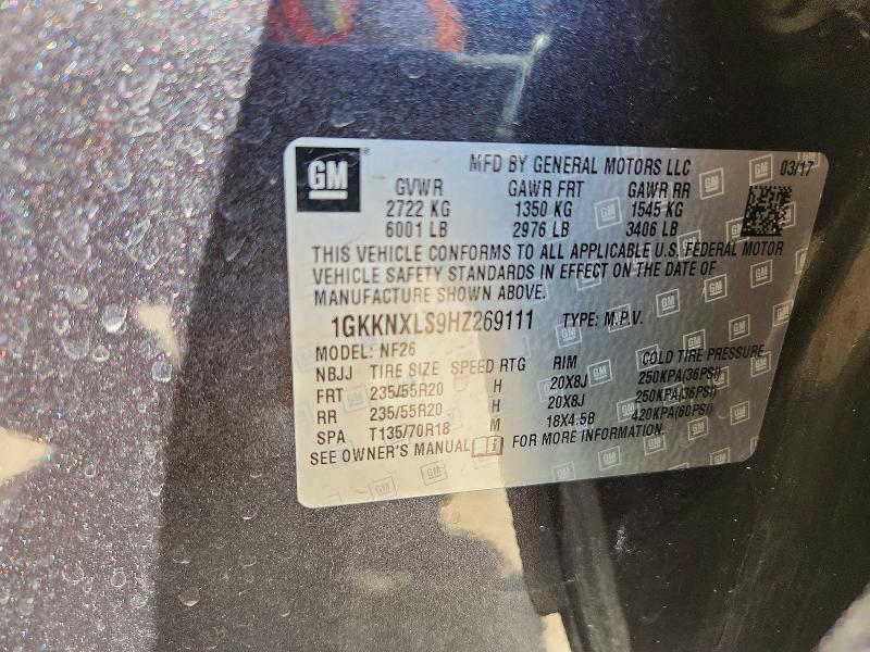 60881306 :رقم المزاد ، 1GKKNXLS9HZ269111 vin ، 2017 Gmc Acadia مزاد بيع