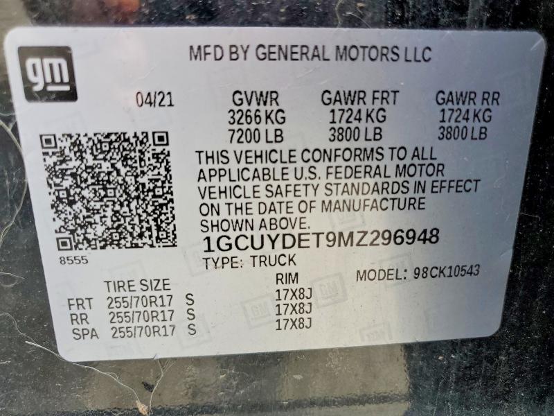 60917326 :رقم المزاد ، 1GCUYDET9MZ296948 vin ، 2021 Chevrolet Silverado مزاد بيع