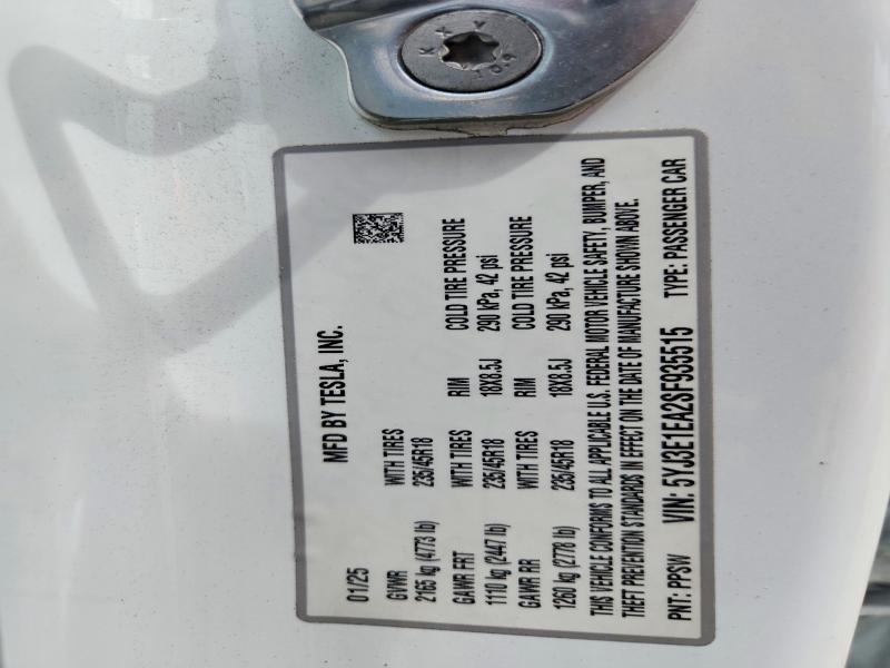 2025 Tesla Model 3 მანქანა იყიდება აუქციონზე, vin: 5YJ3E1EA2SF935515, აუქციონის ნომერი: 59249636