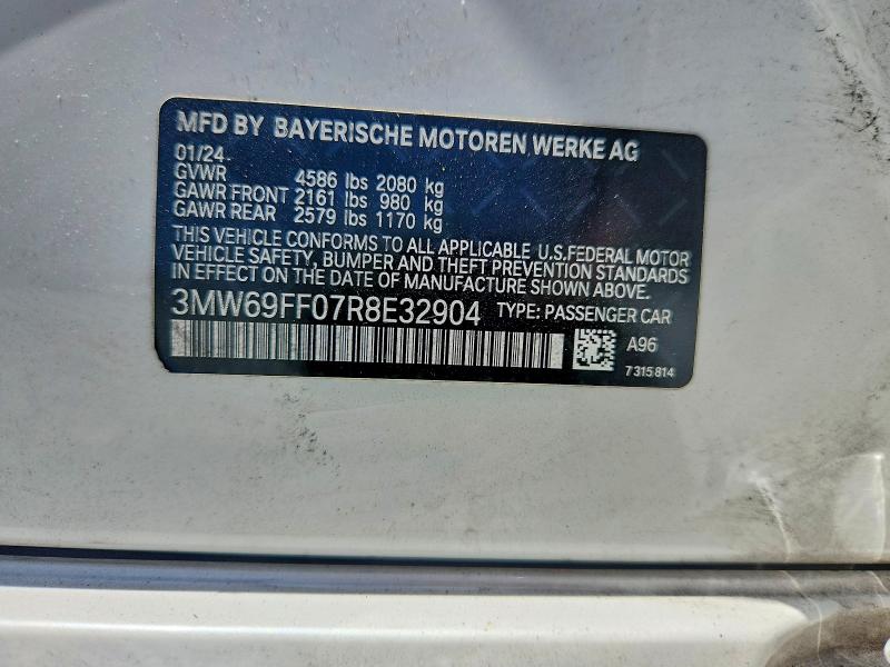 Aukcja sprzedaży 2024 Bmw 330i, vin: 3MW69FF07R8E32904, numer aukcji: 61694796