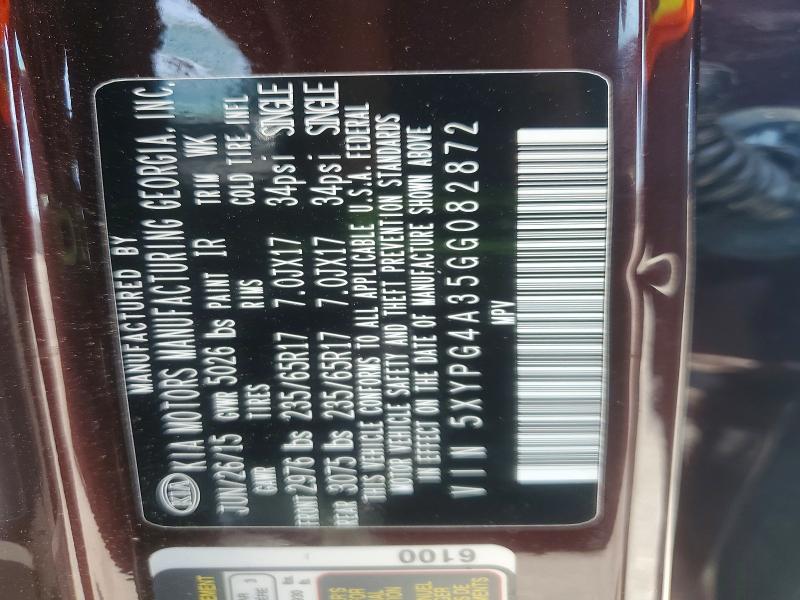 Aukcja sprzedaży 2016 Kia Sorento, vin: 5XYPG4A35GG082872, numer aukcji: 60590616
