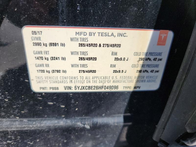 Продаж на аукціоні авто 2017 Tesla Model X, vin: 5YJXCBE26HF049096, номер лоту: 60079576