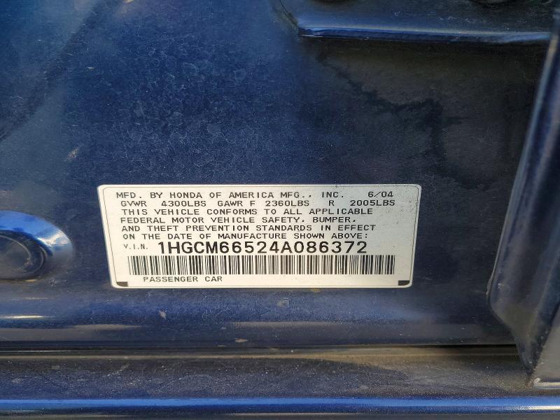 Продаж на аукціоні авто 2004 Honda Accord, vin: 1HGCM66524A086372, номер лоту: 62660686