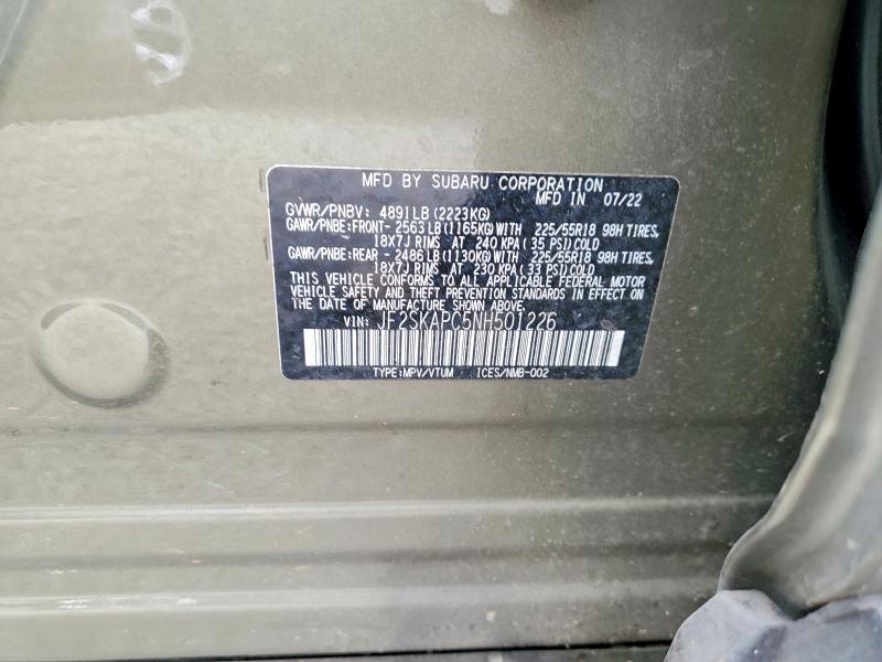 Aukcja sprzedaży 2022 Subaru Forester, vin: JF2SKAPC5NH501226, numer aukcji: 58927166